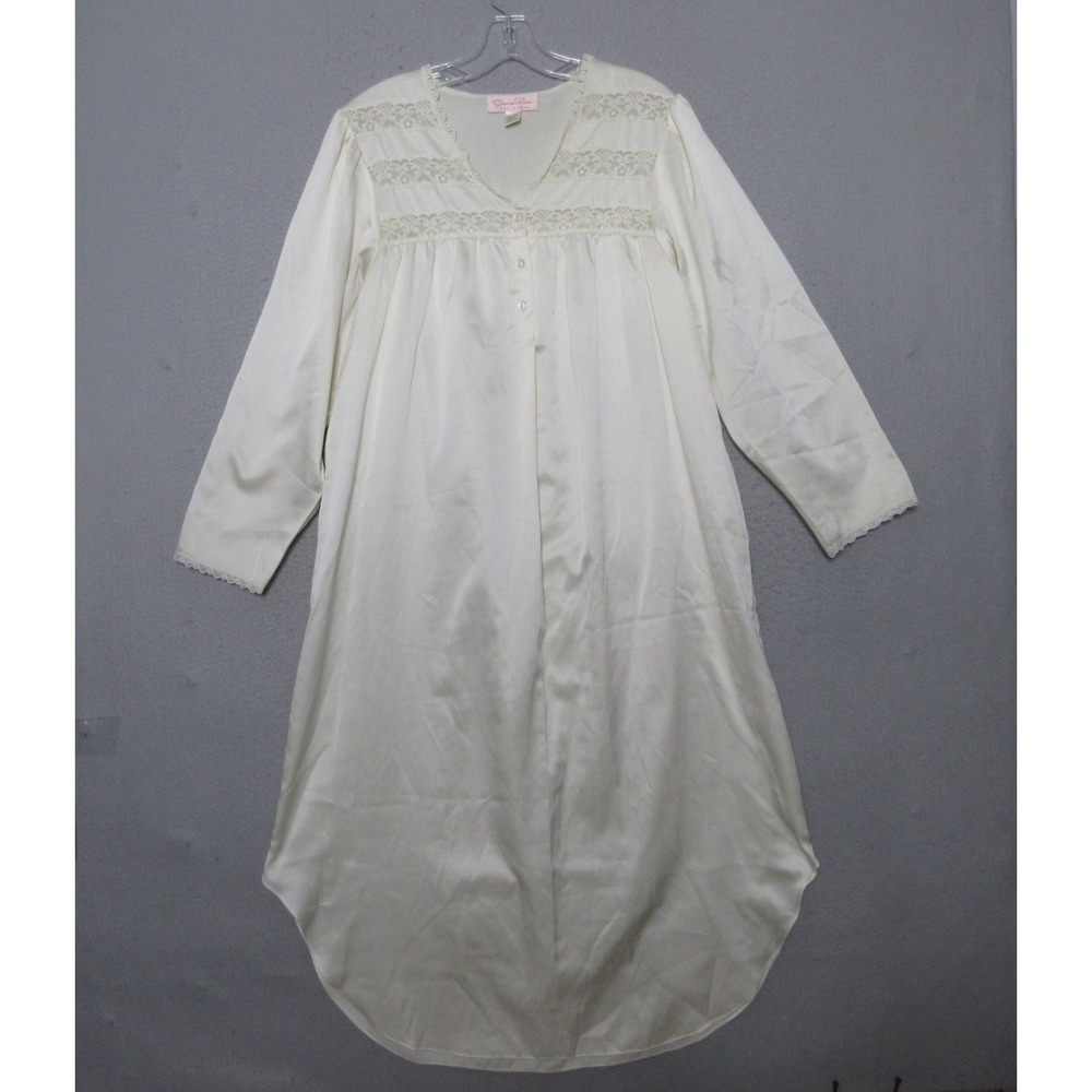 Vintage Oscar de la Renta Pink Label Nightgown M Lace Satin Victorian Bridal